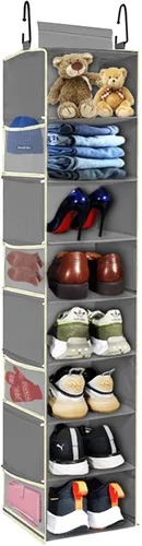 Miniatura 8 de Organizador de zapatos colgante de gran tamaño con 8 estantes, organizador colgante de armario con 8 bolsillos laterales, estantes colgantes más