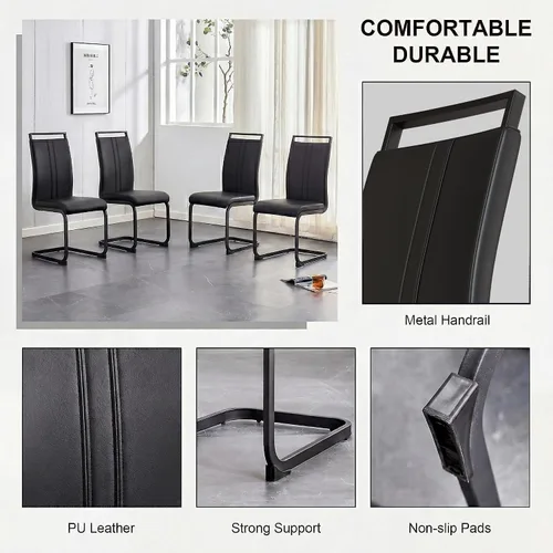 Miniatura 5 de Juego de 2 sillas de comedor modernas con esponja de alta densidad tapizada y patas de metal, sillas para comedor, sillas de comedor de piel