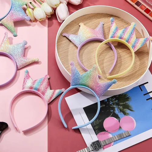 Miniatura 5 de Juexica Paquete de 12 diademas de princesa para fiestas de princesa, coronas de princesa, diadema de lentejuelas con purpurina para regalos