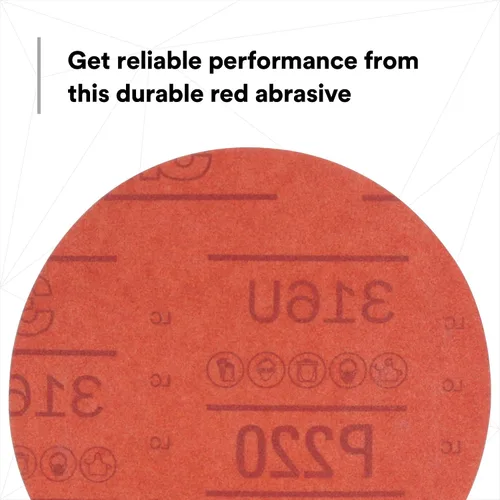 Miniatura 4 de 3M Hookit - P80D, disco de arena abrasiva, rojo, 6 pulgadas., Grado: P220, Rojo
