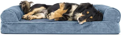 Miniatura 37 de Furhaven Cama ortopédica de espuma para perros, de pelo sintético y terciopelo, con diseño de caja de huevos, color salvia oscura, talla M Dark Sage