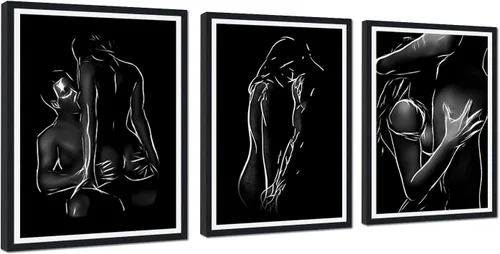 Miniatura 22 de Novatique 3 piezas de arte de pared sexy en blanco y negro para parejas desnudas, decoración de pared abstracta de amor para mujeres y hombres, arte