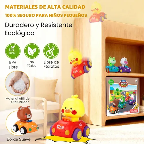 Miniatura 8 de Press and Go - Juguetes de coche para niños pequeños de 1 a 3 años, paquete de 4 autos de empuje para bebés, juego de vehículos de juego para bebés