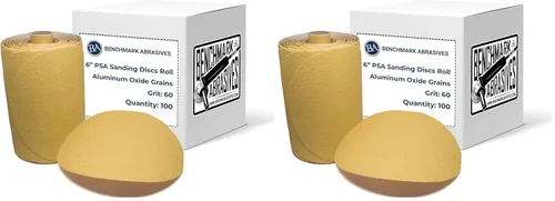 Miniatura 16 de Benchmark Abrasives PSA Gold - Discos de lijado autoadhesivos de 6 pulgadas con granos de óxido de aluminio, papel de lija DA automotriz, rollo