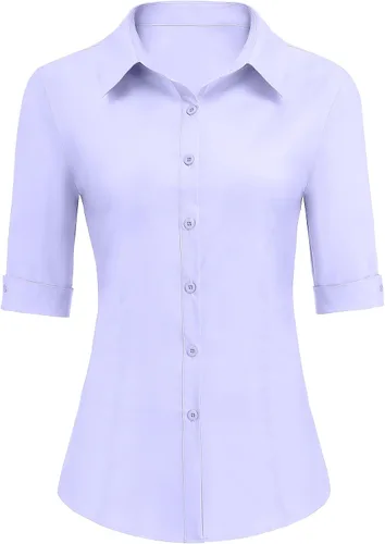 Miniatura 10 de Zeagoo - Camisas con botones para mujer, manga de 3/4, blusas de vestir, casual de negocios, cuello Oxford, tops
