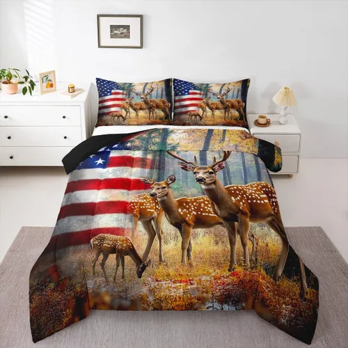 Miniatura 40 de Erosebridal Juego de ropa de cama de oso marrón, juego de edredón de animales de safari en el bosque, acuarela con relleno de edredón de vida