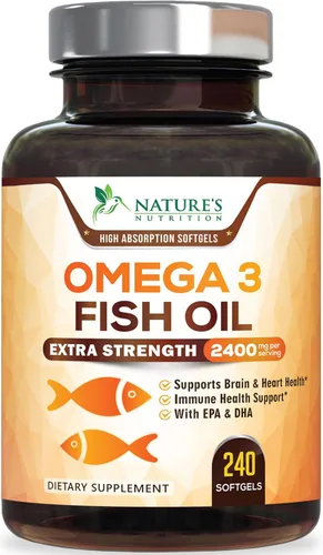 Miniatura 10 de Suplementos de aceite de pescado Omega 3 – 2400 mg de aceite de pescado por porción – Omega-3 de triple fuerza con ácidos grasos EPA y DHA – Apoyo