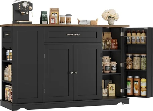 Miniatura 8 de HOSTACK Carrito de Isla de Cocina con Almacenamiento, Isla de Almacenamiento de Cocina de 47'' sobre Ruedas con 2 Cajones, Mesa de Isla Rodante