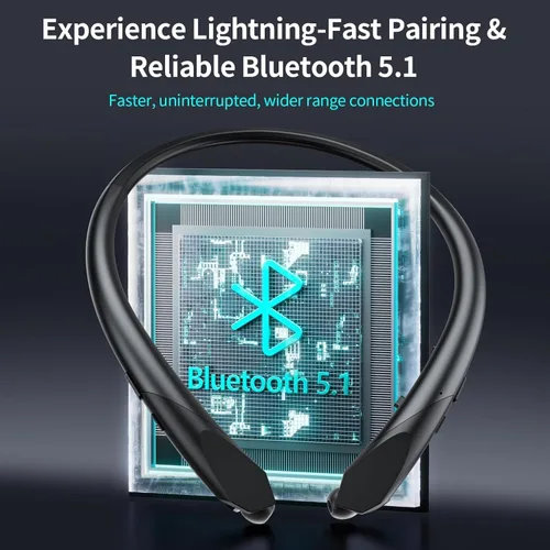 Miniatura 5 de Auriculares Bluetooth con banda para el cuello con cables retráctiles, batería de 24 horas, auriculares inalámbricos IPX5 a prueba de sudor, sonido