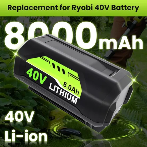 Miniatura 2 de Paquete de 2 baterías de repuesto de 8000 mAh OP4040 para batería Ryobi de 40 V compatible con batería de litio Ryobi de 40 V OP4050A OP40602
