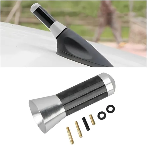 Miniatura 8 de Antena corta para coche, Antena aérea universal rechoncha de 3.5cm, Antena mini de coche de fibra de carbono con rosca de aleación de aluminio