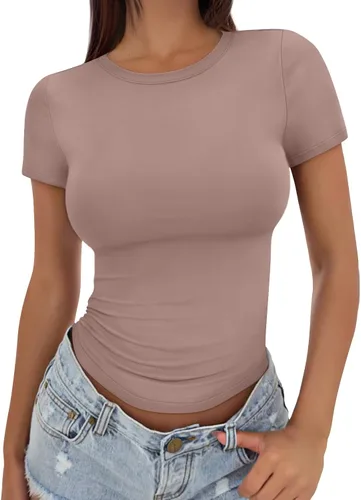 Miniatura 9 de Trendy Queen - Camisetas básicas para mujer, camisetas de verano, manga corta, ajustadas, linda ropa de entrenamiento para gimnasio