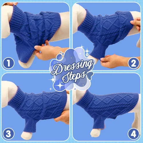 Miniatura 5 de Emust Suéter trenzado pequeño, trajes cálidos para otoño e invierno, trajes cálidos para perros pequeños y medianos, color azul rey, talla XXL