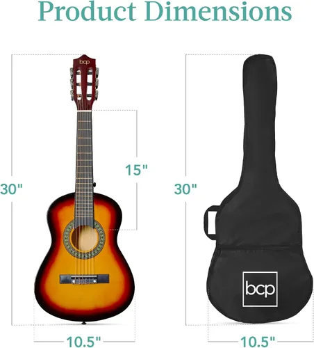 Miniatura 8 de Best Choice Products Kit de iniciación de guitarra acústica para niños de 30 pulgadas con afinador eléctrico, correa, funda, cuerdas, capo- Sunburst