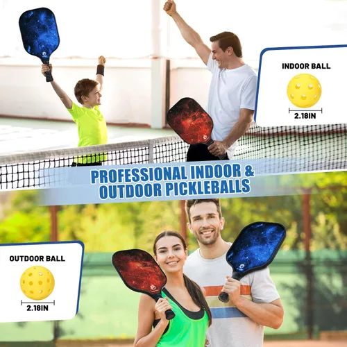 Miniatura 5 de Dulce DOM Juego de 2/4 palas de pickleball aprobadas por USAPA, 4 bolas de pickleball para interiores y exteriores, raqueta de superficie de fibra