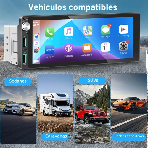 Miniatura 9 de Estéreo de coche de un solo DIN con Apple Carplay Android Auto, pantalla táctil IPS de 6.9 pulgadas, receptores de audio para automóvil de 1 DIN