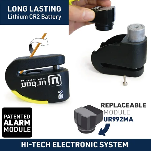 Miniatura 8 de URBAN UR10 Hi-Tech Bloqueo de disco de alarma para motocicleta de 120 dB, máxima seguridad aprobada por SRA, advertencia sensibilidad A+, activación