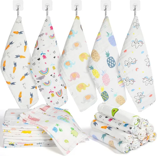 Miniatura 8 de Tatuo Paquete de 10 paños de muselina para bebé, 20 x 10 pulgadas, 6 capas, suaves y absorbentes, para recién nacidos, para baby shower, niños
