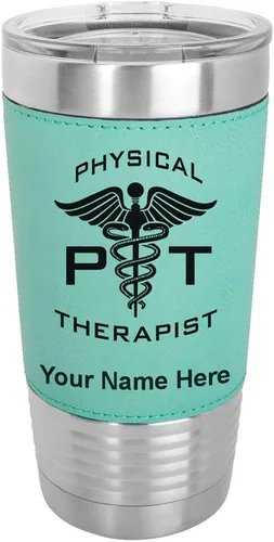 Miniatura 20 de LaserGram Taza aislada al vacío de 20 onzas, fisioterapeuta PT, grabado personalizado incluido (piel sintética, estilo béisbol)