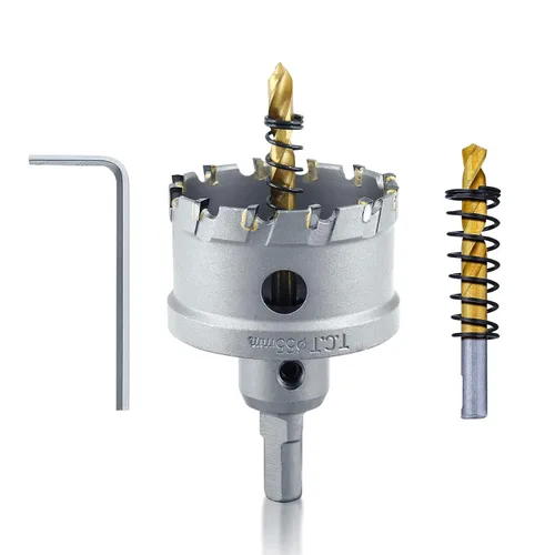 Miniatura 23 de Luomorgo 1-1/2" 1.496 in TCT Sierra de agujero de carburo de tungsteno con punta de carburo de tungsteno con 2 brocas piloto chapadas en titanio