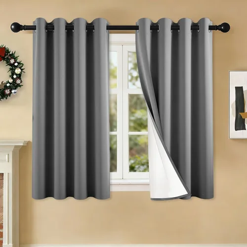Miniatura 58 de 2 paneles de cortinas 100% opacas, cortinas ligeras con aislamiento térmico con ojales para dormitorio, sala de estar, tratamiento de ventana