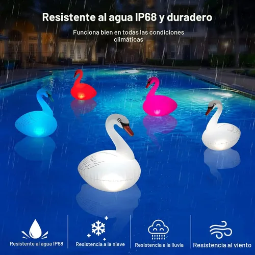 Miniatura 5 de Goallim Luces solares flotantes para piscina, paquete de 2 unidades, luces inflables impermeables de cisne, luces LED que brillan en la oscuridad