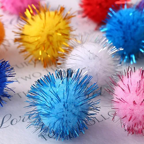 Miniatura 5 de 100 piezas Pompones de Oropel con Purpurina Bolas Brillantes para Manualidades DIY/Decoración de Fiestas/Gato (0.39 pulgadas, 200 piezas)