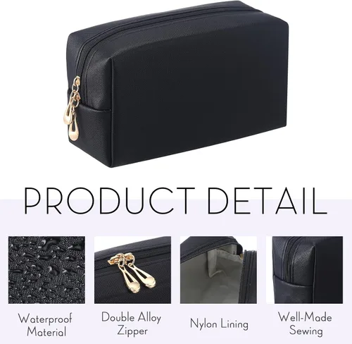Miniatura 2 de Kigeli 15 piezas de bolsas de maquillaje estéticas, bolsas de cosméticos de cuero PU impermeables, bolsas de aseo lisas, bolsas de maquillaje a