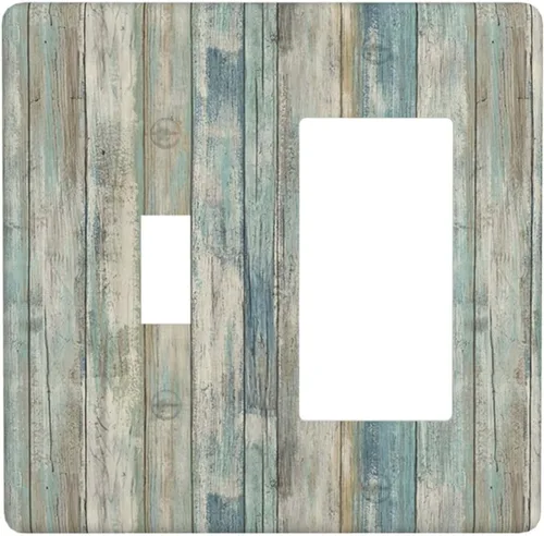 Miniatura 38 de Placa de pared dúplex de receptáculo de dispositivo de 1 gang de madera envejecida blanca gris con veta de tablón, cubierta de enchufe eléctrico