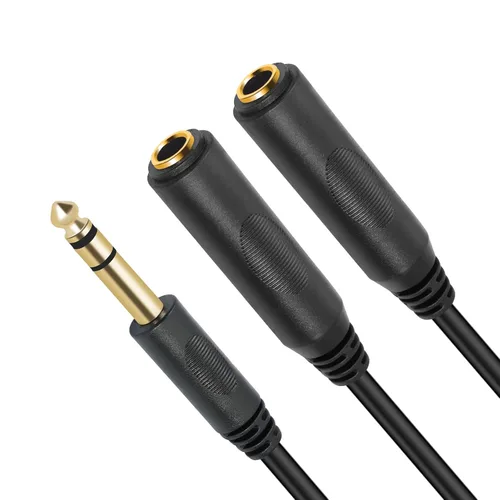 Miniatura 3 de 0.250 in 1/4 pulgadas macho estéreo a 2 conectores hembra TRS doble 1/4 "cable de altavoz de audio, cable adaptador divisor en Y