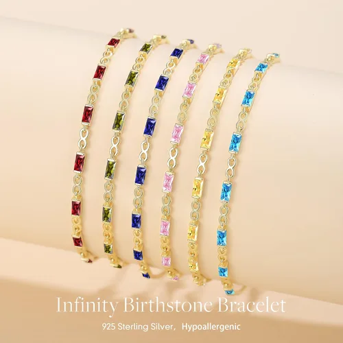 Miniatura 6 de CDE Pulseras de plata de ley 925 con piedra natal para mujer, delicada pulsera de tenis infinito con dije de eslabones simples, cumpleaños