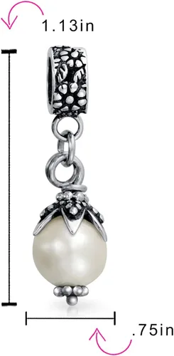 Miniatura 3 de Colgante de perlas de imitación blancas para mujeres, adolescentes, plata de ley 925 oxidada, se adapta a pulseras europeas, Perla