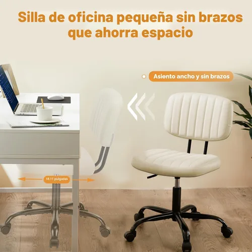Miniatura 6 de Sweetcrispy Silla de Escritorio de Oficina Pequeña - Sin Brazos de Piel PU con Cómodo Soporte Lumbar, Altura Ajustable Giratoria con Ruedas