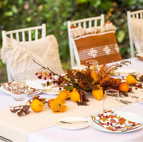 Miniatura 6 de 120 servilletas de papel de otoño con hojas de arce y calabaza, servilletas decorativas de otoño, toallas de mano desechables para Acción