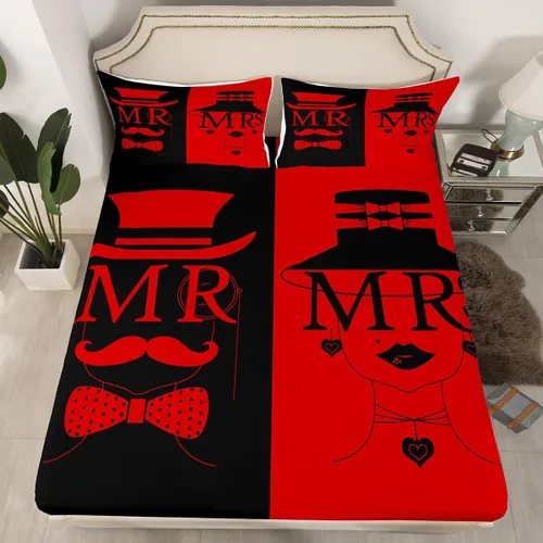 Miniatura 45 de Sábana bajera ajustable King Crown vintage negro y gris, sábanas románticas para el día de San Valentín, tamaño individual para mujeres, regalos