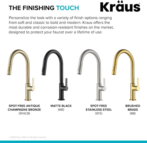 Miniatura 12 de KRAUS Oletto Grifo de Cocina de Una Sola Manija con Rociador Extraíble en Latón Cepillado Sin Manchas, KPF-2820BB Bronce cepillado