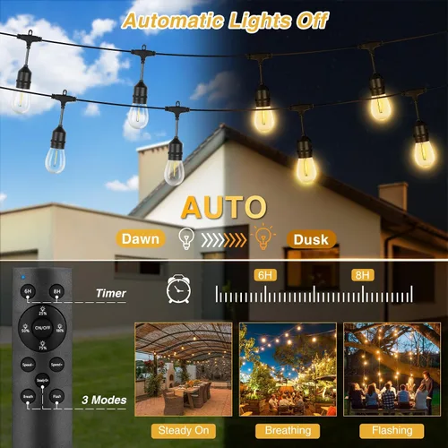 Miniatura 6 de ZJOJO Tira de luces solares para exteriores, impermeables, de 100 pies, luces solares para exteriores con 30+2 bombillas inastillables IP65, luces
