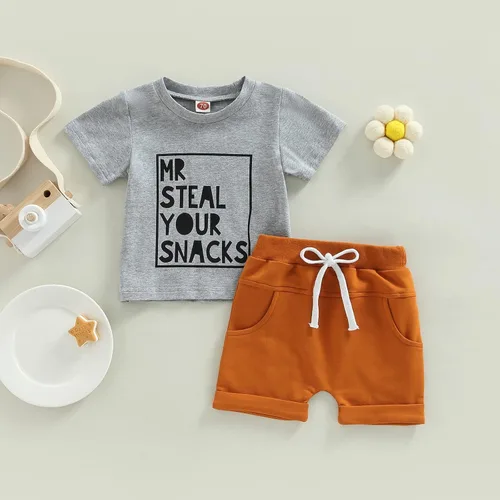 Miniatura 18 de Conjunto de ropa de verano para niños pequeños, 2 piezas, camiseta de manga corta con cintura elástica