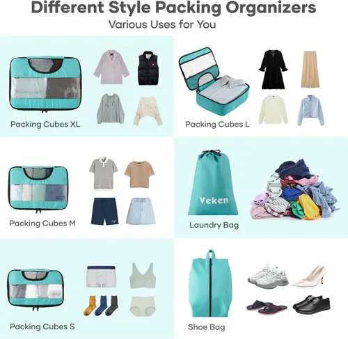Miniatura 3 de 6 Set Packing Cubes for Suitcases, Travel Organizer Bags for Carry on Luggage, Veken Suitcase Organizer Bags Set for Travel Essentials Travel