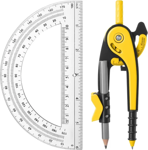 Miniatura 8 de EBOOT Juego de matemáticas de geometría para estudiantes, brújula de dibujo y transportadores de brazo oscilante transparente de 6 pulgadas, Azul