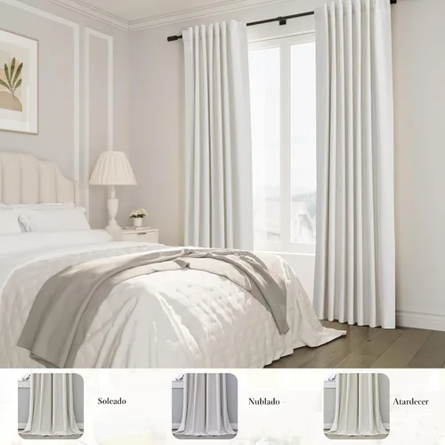 Miniatura 6 de Joywell 2 cortinas opacas 100%, lino, crema, beige natural, pasabarras/trabillas traseras/cinta con ganchos/anillas con pinzas, aislantes