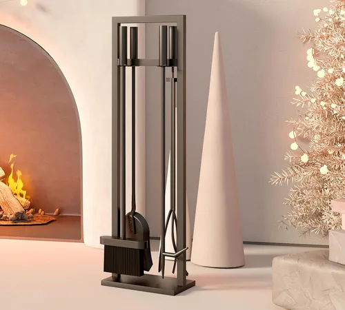 Juego de 5 piezas de herramientas para chimenea de hierro forjado, con atizador, pinzas, pala, cepillo y soporte para accesorios de hogar, color