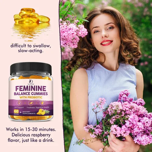 Miniatura 7 de Feminine Balance - Gomitas probióticas para mujeres, apoyan la salud vaginal, el equilibrio del pH, la frescura y la salud digestiva, con piña, olmo