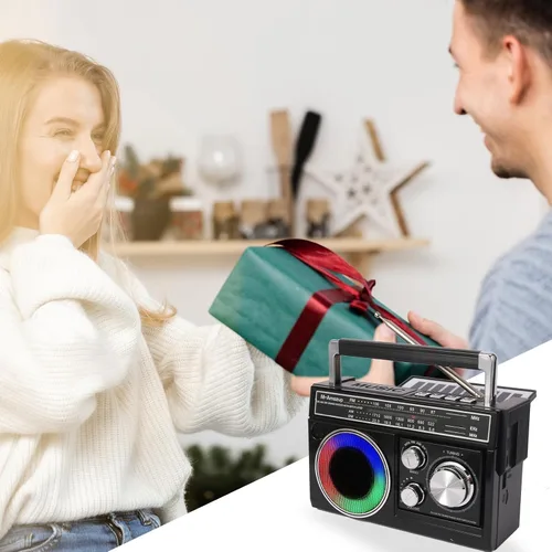 Miniatura 7 de Radios portátil AM FM, radio portátil retro con altavoz Bluetooth y linterna, recepción fuerte con luces de humor coloridas, tarjeta TF, energía