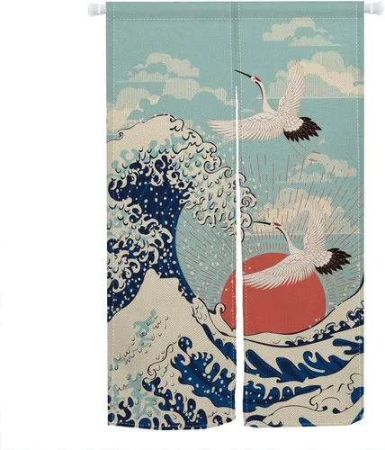 Leowefowa Cortina tradicional japonesa Noren para puerta, tipo largo, cortina de puerta japonesa, tratamiento de ventana, tapiz de puerta para