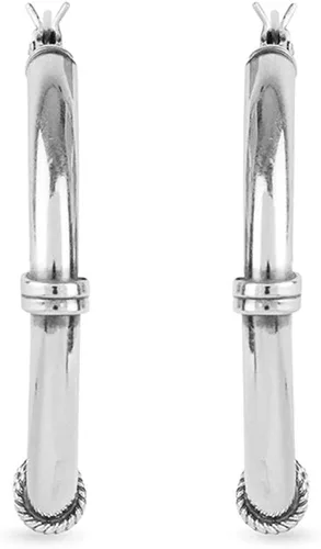 Miniatura 4 de LeCalla Pendientes de aro de plata de ley oxidados de dos tonos ligeros de peso bali para mujer, Plata de ley