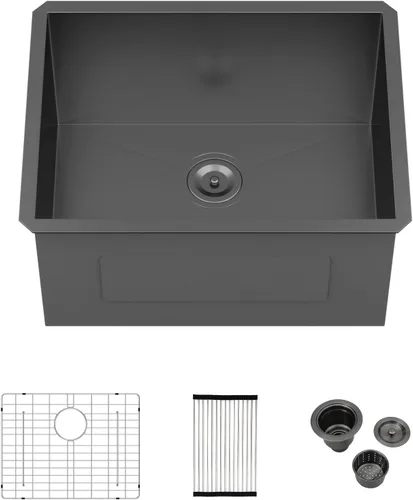 Miniatura 10 de Logmey Fregadero de cocina de montaje inferior de 33 pulgadas 33x19 Fregaderos de acero inoxidable SUS304 calibre 16 hechos a mano de un solo