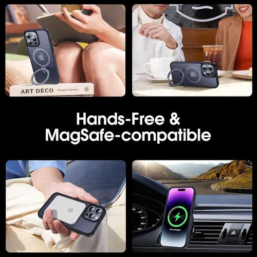 Miniatura 4 de CASEKOO- Funda para iPhone 15 Pro, c/soporte magnético invisible [protecc. militar contra caídas] [compatible c/MagSafe], a prueba de impactos, Negro