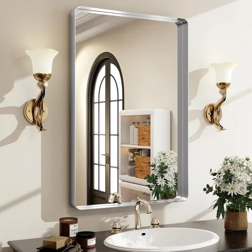 Miniatura 10 de Espejo de baño negro de 36 x 24 pulgadas, moderno espejo rectangular negro para pared con esquinas redondeadas, espejos de baño para tocador, espejo