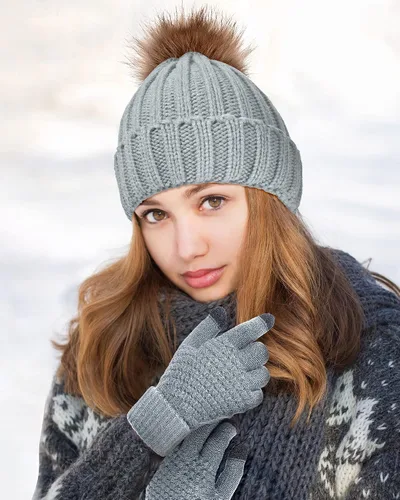 Miniatura 5 de Juego de 4 gorros de invierno para mujer, gorro de punto, guantes para pantalla táctil